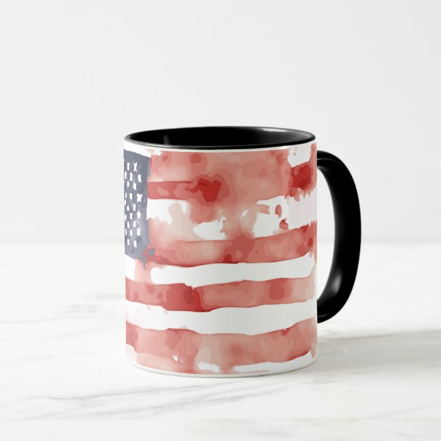 Vattenfärg-USA-flagga över hela ytan, 4:e juli Mugg (Framsida höger)