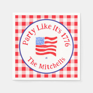 Vattenfärg USA Flagga Party 1776 Vit Blå Röd Rutig Pappersservett
