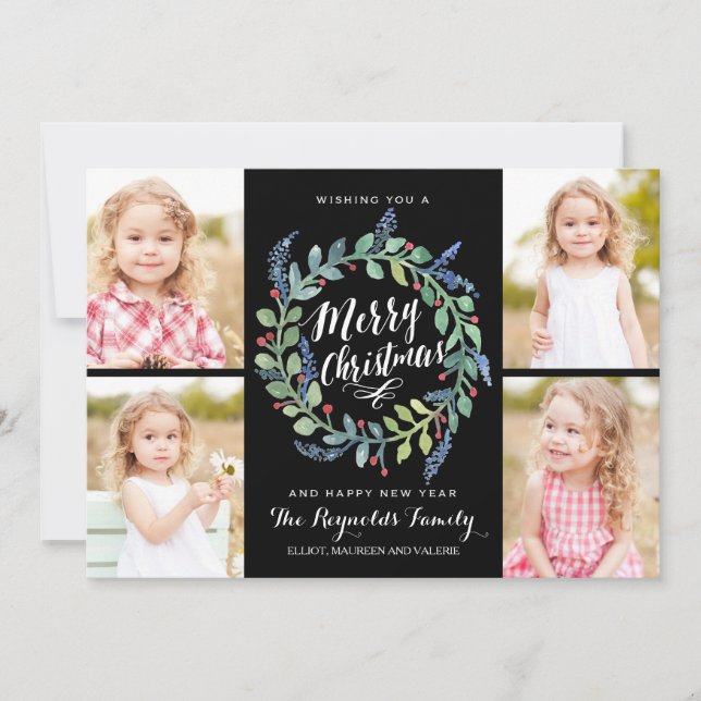 Vattenfärg Utandning 4 Fotjulig jul svart Julkort (Framsida)