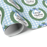 Vattenfärg Utandning med blått blått blad jul Presentpapper<br><div class="desc">Denna klassiska julomslutning pappra har en vattenfärgsutandning med blå båge och säger "God jul" och personlig med din familj namn.</div>