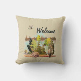 Vattenfärg utomhus, skogsdjur Dekorativ kudde