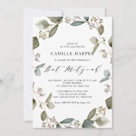 Vattenfärg Utsäde Eucalyptus Utandning Bat mitzvah Inbjudningar