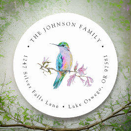 Vattenfärg Vacker Kolibri Returadress Runt Klistermärke