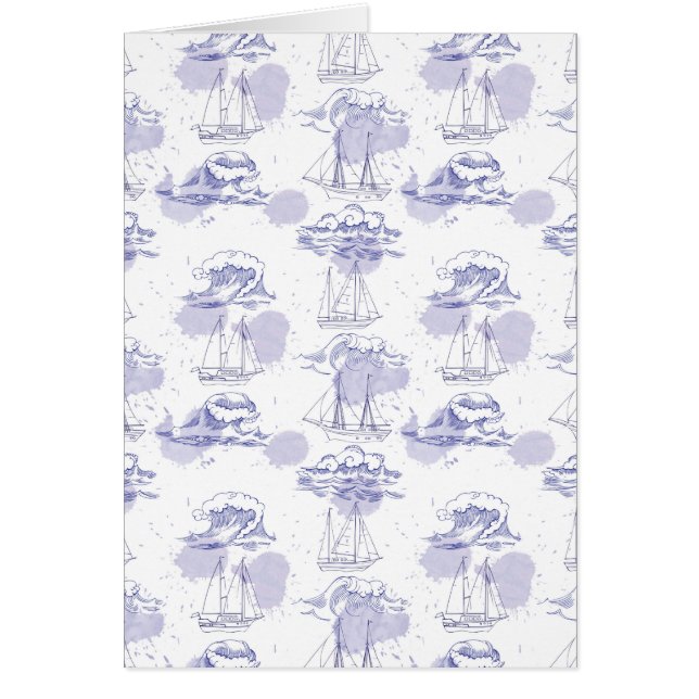 Vattenfärg Vågar och Fraktas Mönster Hälsningskort (Framsidan)