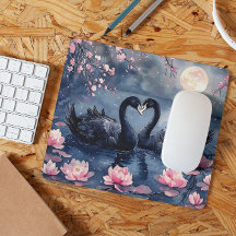 Vattenfärg Valentindagen Måne Svan par Blommigt