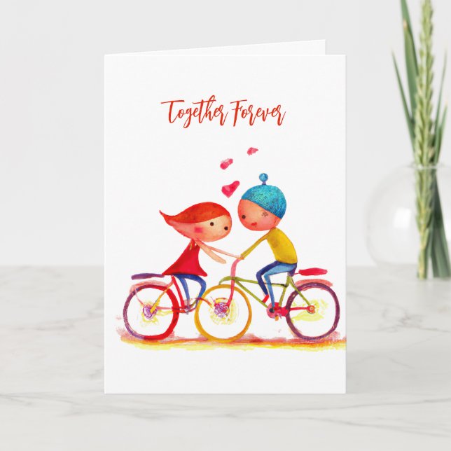 Vattenfärg Valentine par Bicycle Heart Kärlek Helgkort (Framsida)