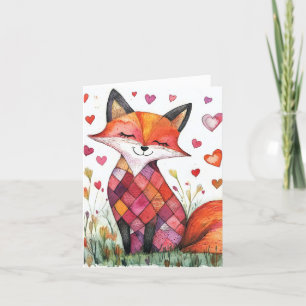 Vattenfärg Valentine-rävkort Helgkort