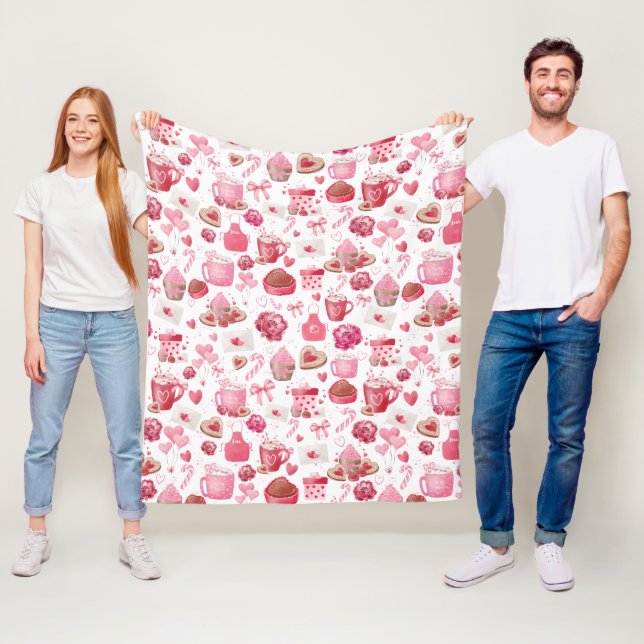 Vattenfärg Valentine Rosa Sweet Seamless Mönster Fleecefilt (På plats)