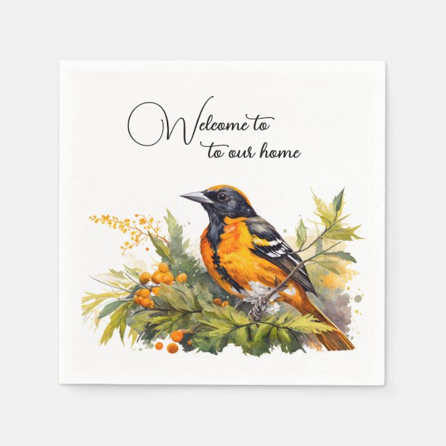 Vattenfärg Välkommen Baltimore Oriole Pappersservett (Framsidan)