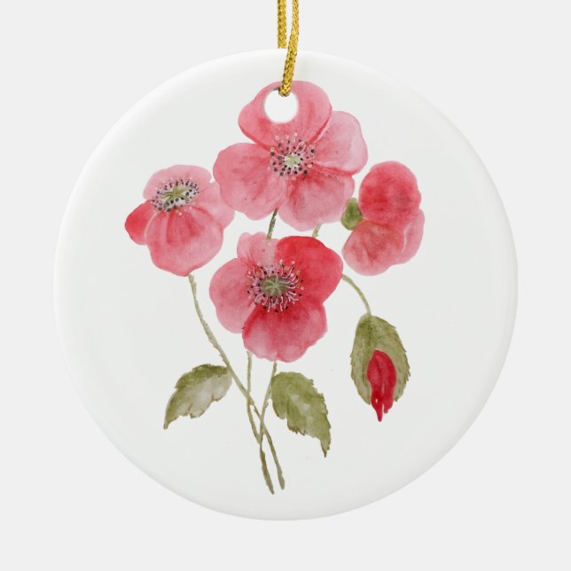 Vattenfärg vallmo blomma julgransprydnad keramik (Framsidan)
