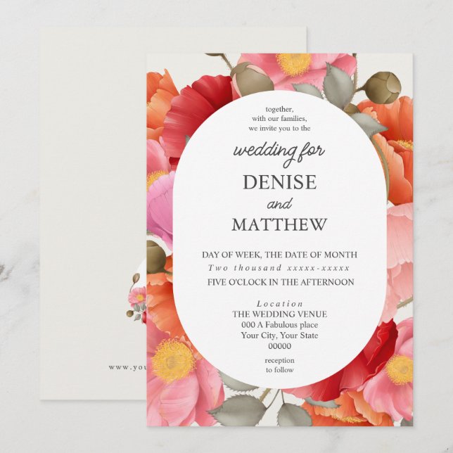 Vattenfärg Vallmo på Snö Vitt Bakgrund Inbjudningar (Fram/baksida)