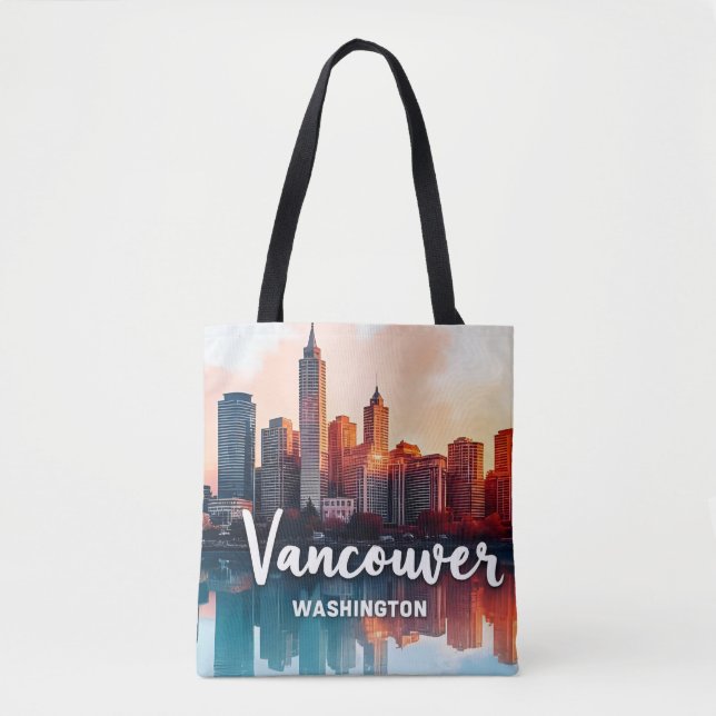 Vattenfärg Vancouver Washington State siluett Tygkasse (Framsida)
