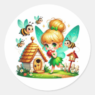 Vattenfärg Vår Baby Fairy Runt Klistermärke
