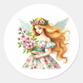 Vattenfärg Vår Baby Fairy Runt Klistermärke