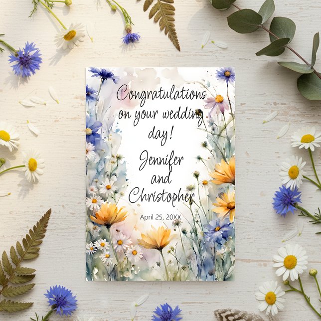 Vattenfärg vår blommande bröllopskongratulationer kort (Skapare uppladdad)