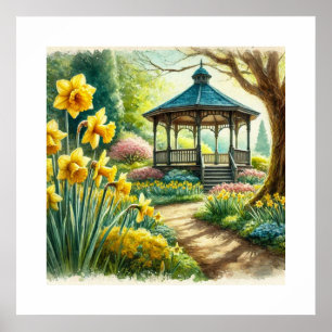 Vattenfärg Vår Blommig Gazebo AI Konst Poster
