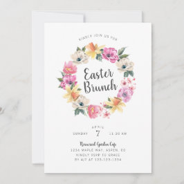 Vattenfärg Vår Blommig Krans Påskbrunch Inbjudningar