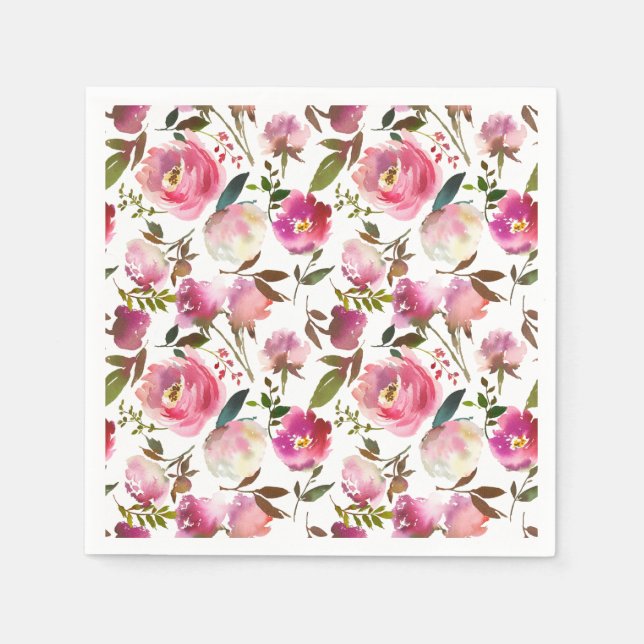 Vattenfärg Vår Blommönster Pappersservett (Framsidan)