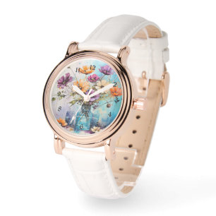 Vattenfärg Vår blommor Armbandsur
