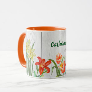 Vattenfärg Vår blommor botaniska illustrationer Mugg