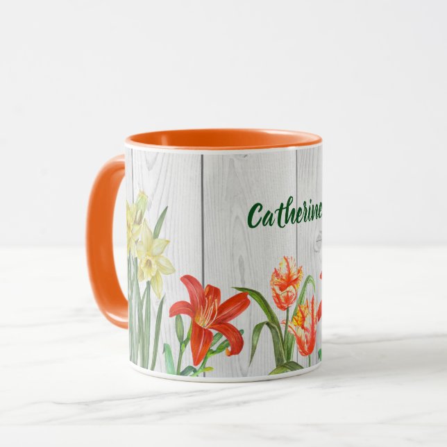 Vattenfärg Vår blommor botaniska illustrationer Mugg (Framsida vänster)
