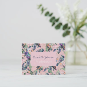 Vattenfärg Vår blommor Fåglar Rosa Mönster Visitkort