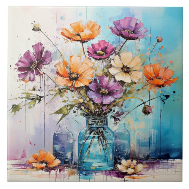 Vattenfärg Vår blommor Kakelplatta (Framsidan)