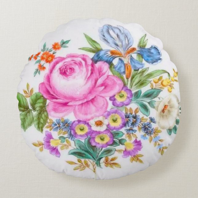 Vattenfärg Vår blommor Rund Kudde (Framsidan)