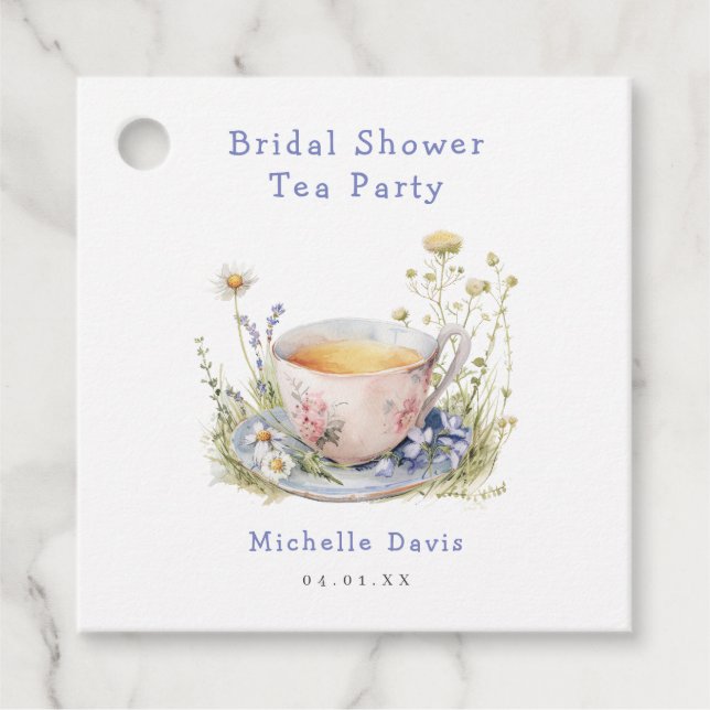 Vattenfärg vår bröllopsdusch té-party gåvor etiketter (Framsida)