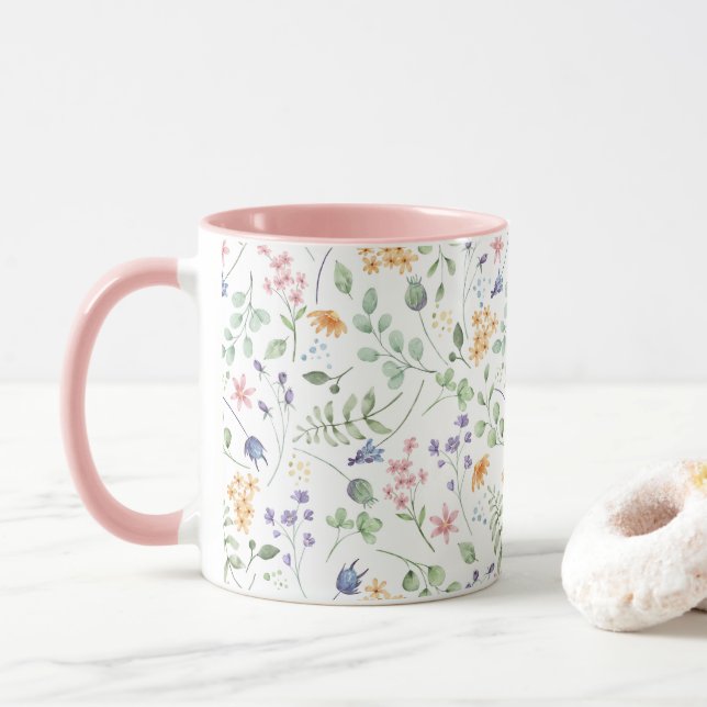 Vattenfärg Vår Flower Mönster Mugg (Med munk)