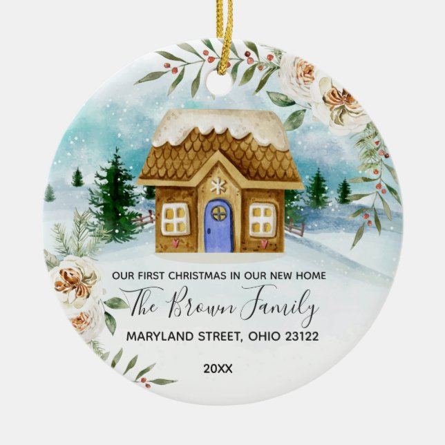 Vattenfärg Vår första jul i vårt nya hem Julgransprydnad Keramik (Framsidan)
