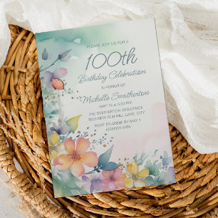 Vattenfärg vårblomma 100-årsdag inbjudningar