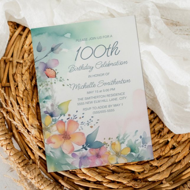 Vattenfärg vårblomma 100-årsdag inbjudningar (Skapare uppladdad)