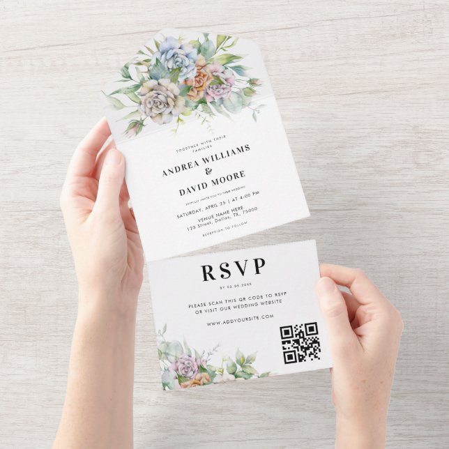 Vattenfärg vårblomma romantisk QR-kod bröllop (Avrivbar del)