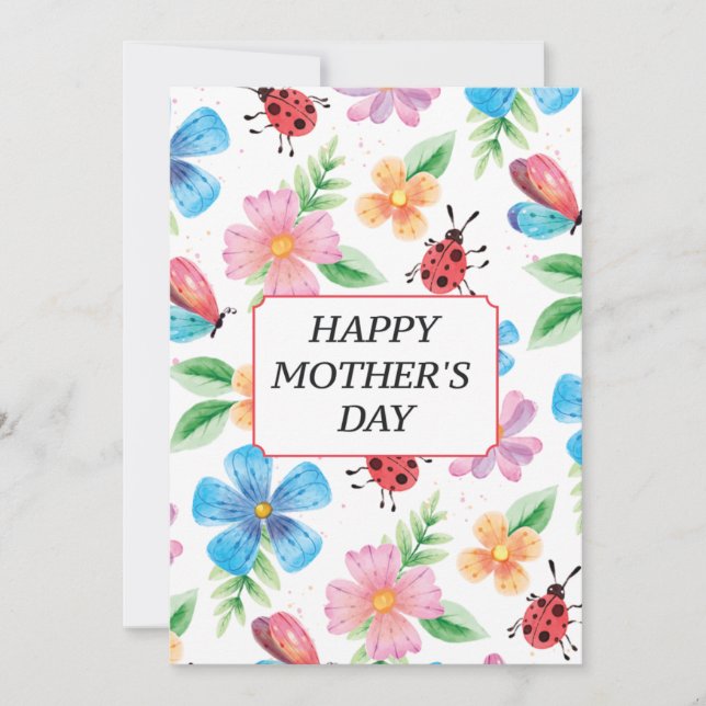 Vattenfärg Vårblommig Mönster Mors Dag Julkort (Framsida)