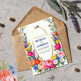 Vattenfärg Vårblommor Bröllopsinbjudan Kort