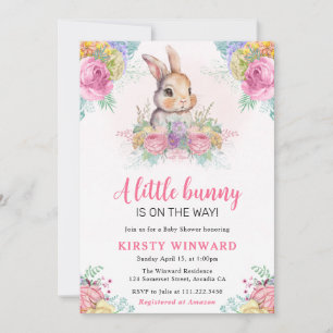 Vattenfärg Vårblommor och Kanin Baby Shower Inbjudningar