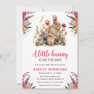 Vattenfärg Vårblommor och Kaniner Baby Shower Inbjudningar
