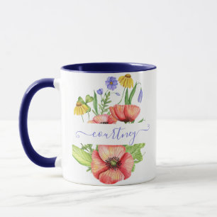 Vattenfärg vårblommor personlig mugg