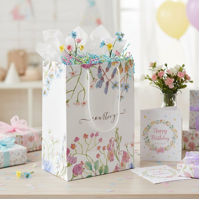 Vattenfärg vårblommor personlig presentpåse (Skapare uppladdad)