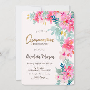 Vattenfärg Vårblommor Quinceañera Inbjudningar