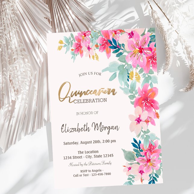 Vattenfärg Vårblommor Quinceañera Inbjudningar (Skapare uppladdad)