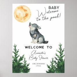 Vattenfärg Varg Baby shower Välkommen Poster