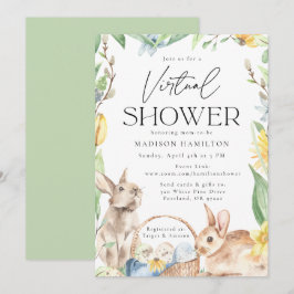 Vattenfärg vårkaniner Virtuell baby shower Inbjudningar