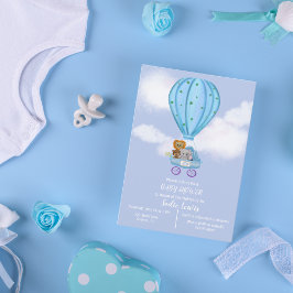 Vattenfärg Varmluftsballong Baby Shower Pojke  Inbjudningar