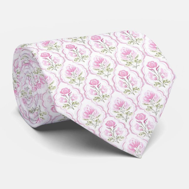 Vattenfärg varmröda blommor halsduk slips (Rullad)
