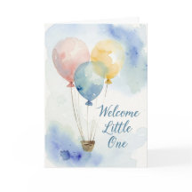 Vattenfärg Varmt Luftballong Baby Shower Kort