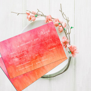 Vattenfärg varmt rosa och orange bröllop RSVP OSA Kort
