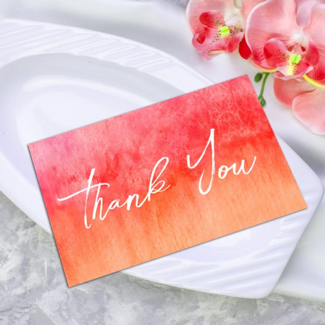 Vattenfärg varmt rosa och orange bröllop tack kort (Watercolor Hot Pink and Orange Wedding Thank You #watercolorpinkhot #watercolorthankyoucard #rustic)