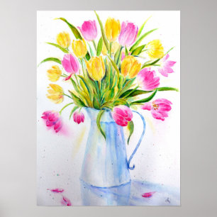 Vattenfärg Vas i Tulips Poster
